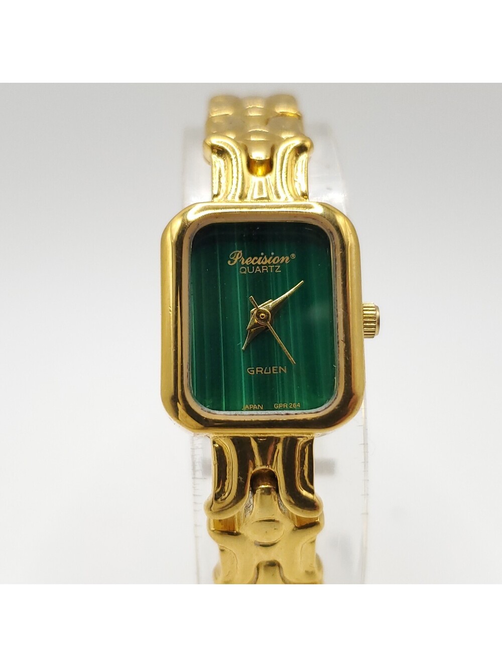 Gruen Precision Womens Watch 16mm Gold Tone Emerald Color Dial New Battery